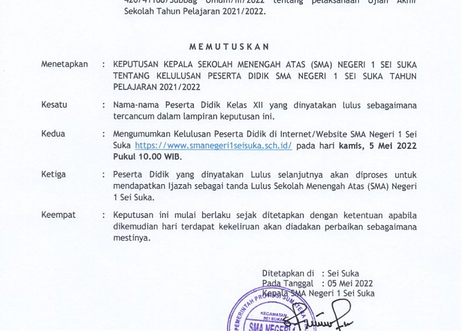 Pengumuman kelulusan kelas XII TA 2021/2022 Poster