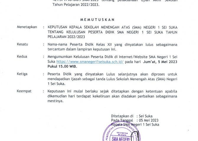 Pengumuman Kelulusan Siswa/i Kelas XII T.A. 2022 - 2023 Poster